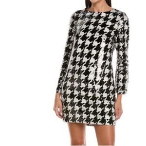 Tyler Boe Black and White Houndstooth Sequin Dress